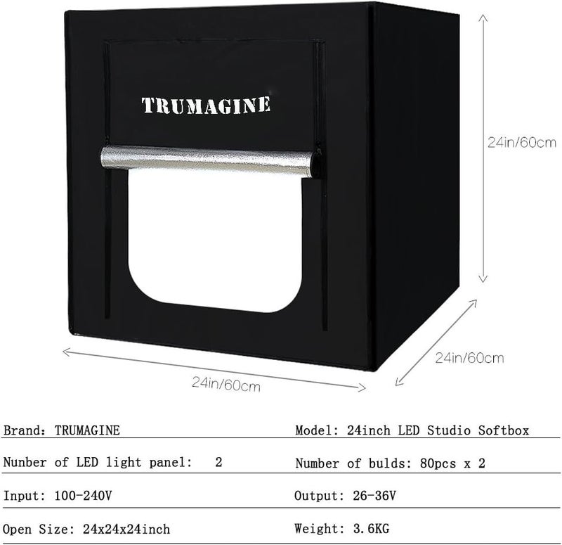TRUMAGINE Photo Light Box Photography 24"x24"x24" Tabletop Dimmable LED Cube Shooting Tent Kit for White Studio Box Product Photographic Lighting Tents with PVC Backdrops and Mini Tripod - Image 2